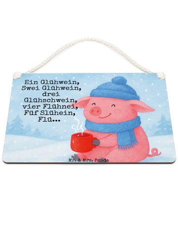 Mr. & Mrs. Panda Holzschild Schweinchen Glühwein Design mit Spruch in Weiß