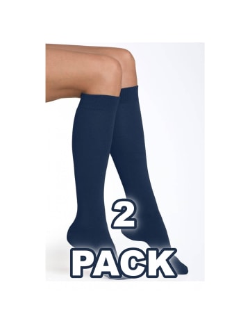 COFI 1453 Damen 2er Kniestrümpfe Lycra-Kniesocken mit 60 DEN Onesize in Dunkelblau