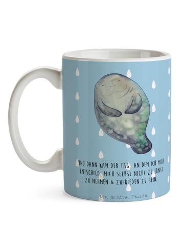 Mr. & Mrs. Panda Tasse Seekuh Happy mit Spruch in Blau Pastell