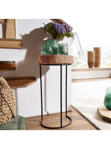 KADIMA DESIGN Beistelltisch aus Massivholz, Baumstamm-Tischplatte im Landhausstil in Beige