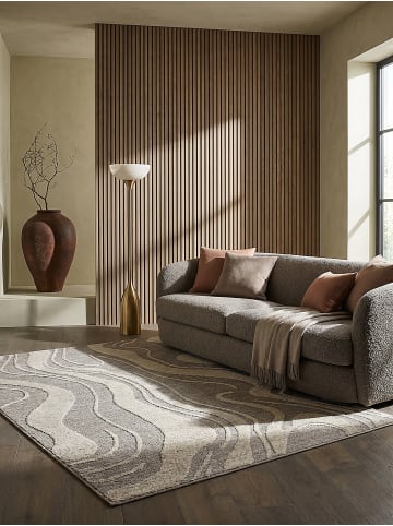 KADIMA DESIGN Teppich Kurzflor Strapazierfähig LEAM Abstraktes Wellenmuster Modern in Grau