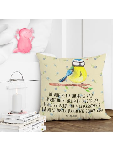 Mr. & Mrs. Panda Sofakissen Vogel Blaumeise mit Spruch in Blumig