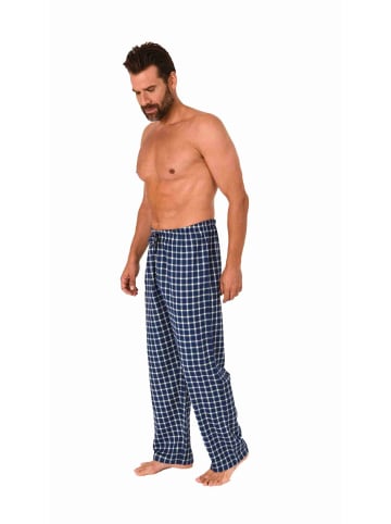 NORMANN Flanell Schlafanzug Pyjama Hose lang Karo Baumwolle - 70789 in marine