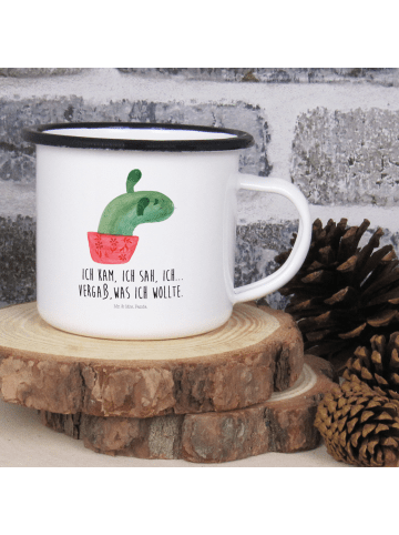 Mr. & Mrs. Panda XL Emaille Tasse Kaktus Mama mit Spruch in Weiß