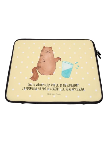 Mr. & Mrs. Panda Laptop Tasche Katze Wasserglas mit Spruch in Gelb Pastell