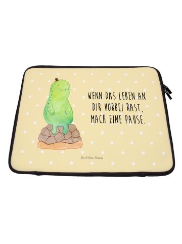 Mr. & Mrs. Panda Laptop Tasche Schildkröte Pause mit Spruch in Gelb Pastell