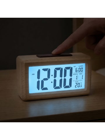 relaxdays Wecker digital in Natur - (B)13,5 x (H)8 x (T)5 cm