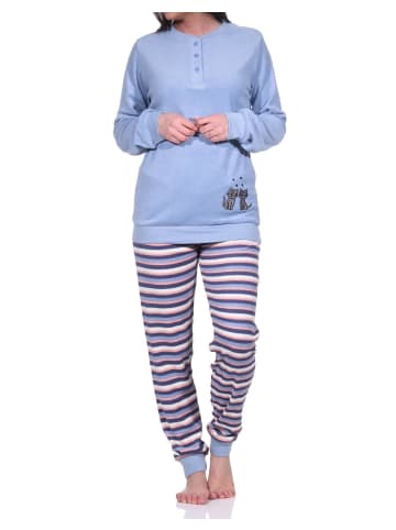 NORMANN Frottee Pyjama Schlafanzug langarm Katzen - 76542 in hellblau