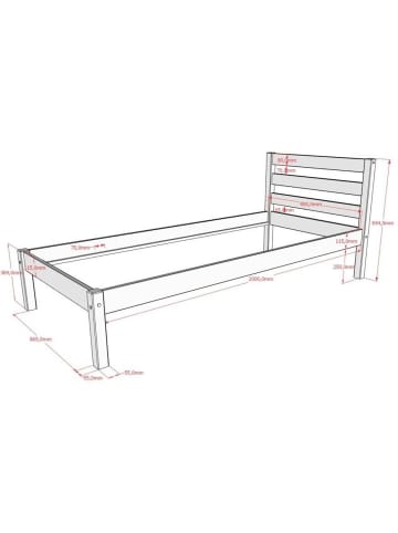 58 aufm Kessel EINZELBETT Karolina Kiefer 90x200 mit Rolllattenrost und Schubladen