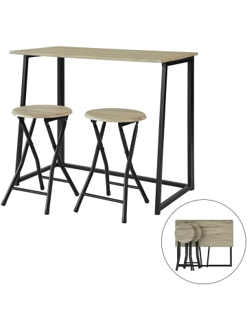 SoBuy Esstisch in Natur und Schwarz - Tisch(B)90 x (H)74 x (T)45cm/Hocker(B)30 x (H)47cm