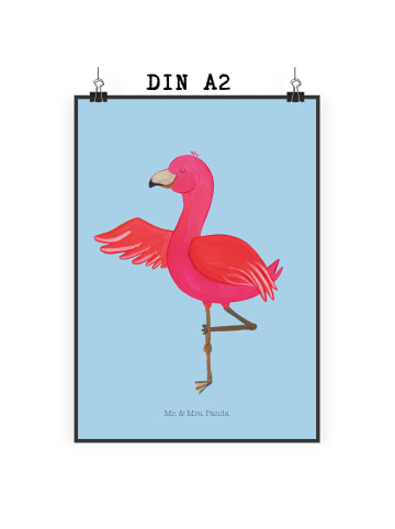 Mr. & Mrs. Panda Bild Flamingo Yoga ohne Spruch in Blau Pastell