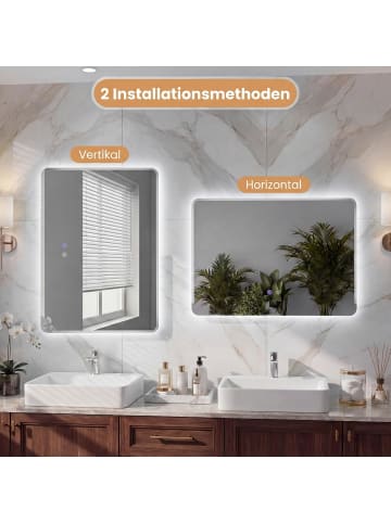 COSTWAY Badspiegel mit Beleuchtung 70 x 50 cm in Silber