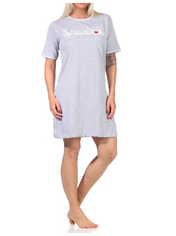 NORMANN Nachthemd kurzen Ärmeln und "New York City Loving" - 65334 in Grau