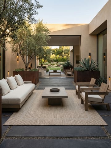 KADIMA DESIGN Teppich Outdoor Waschbar Einfarbig ALSTER Strapazierfähig OEKO-TEX in Beige
