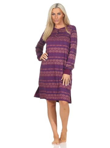 NORMANN Langarm Nachthemd Bündchen Ethnolook - 87545 in beere