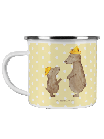 Mr. & Mrs. Panda Camping Emaille Tasse Bären mit Hut ohne Spruch in Gelb Pastell