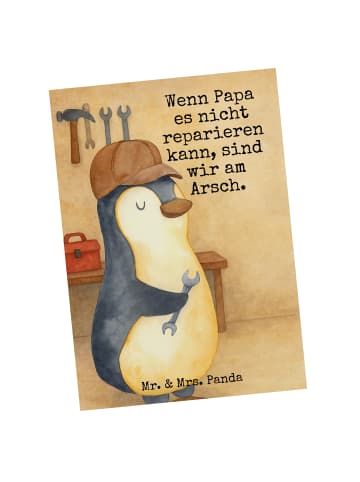 Mr. & Mrs. Panda Ansichtskarte Wenn Papa es nicht reparieren kan... in Weiß