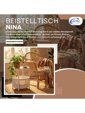 Coemo Beistelltisch Nina mit Canvas Korb - Metallgestell in Weiß