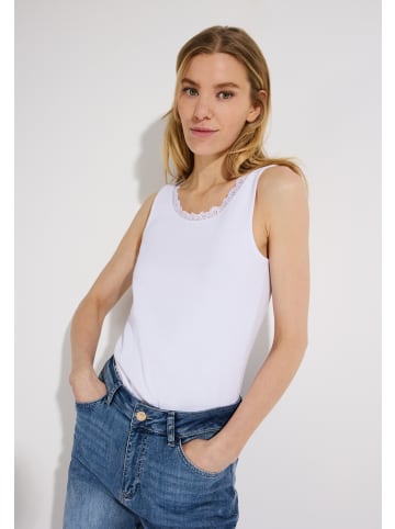 More & More feminines, geripptes Top, Spitzenborte in white