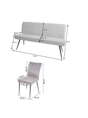 MCW Esszimmer-Set K16 2er-Set Stuhl+Sitzbank, Hellgrau