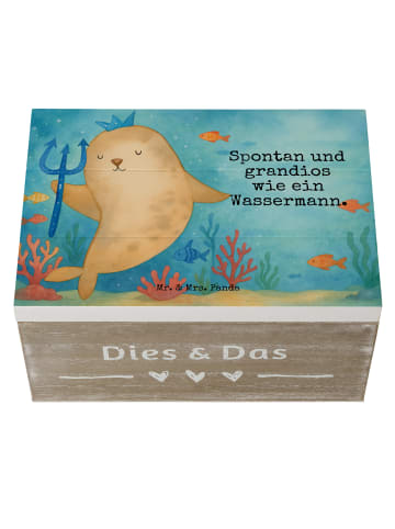 Mr. & Mrs. Panda Holzkiste Sternzeichen Wassermann Design mit Sp... in Weiß