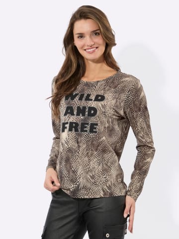 WITT WEIDEN Langarm-Shirt in dunkeltaupe-braun-bedruckt