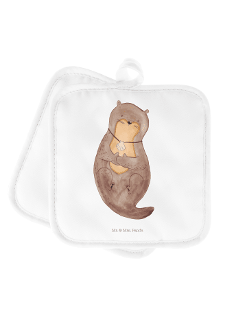 Mr. & Mrs. Panda Topflappen Otter Muschel ohne Spruch in Weiß