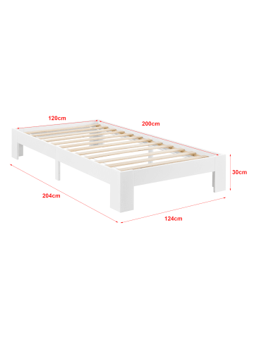 en.casa Holzbett Raisio mit Matratze in Weiß (B)120cm