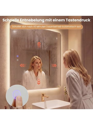 COSTWAY Badspiegel mit Beleuchtung 80 x 60 cm in Silber