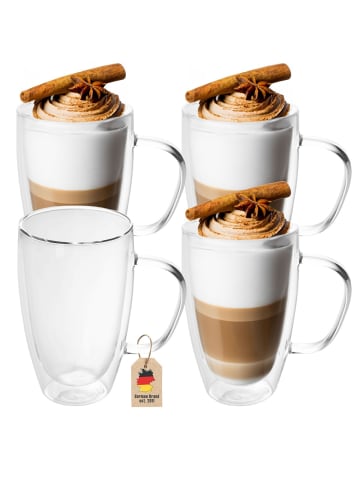 Intirilife Doppelwandiges Thermo Gläser Set Teeglas Kaffeeglas in 5x 400 - 500ml in KLAR