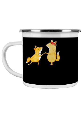 Mr. & Mrs. Panda Becher Emaille Verlobung Abenteuer mit Spruch in Schwarz