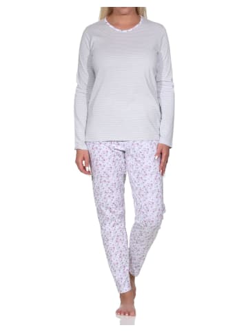 NORMANN Verspielte langarm Schlafanzug Pyjama floralen Muster - 79807 in grau