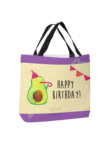 Mr. & Mrs. Panda Shopper Tasche Avocado Geburtstag mit Spruch in Gelb Pastell