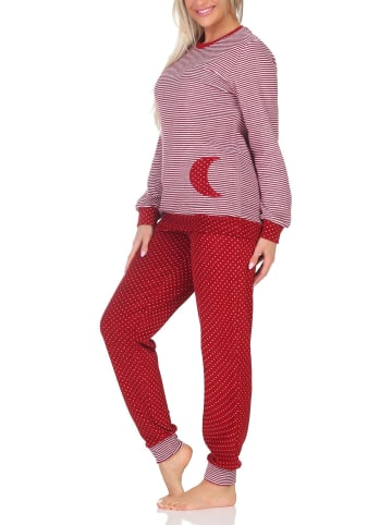 NORMANN Frottee Schlafanzug langarm Bündchen Tupfen Optik - 87163 in Ringel