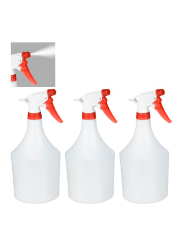 relaxdays 3x Sprühflasche in Weiß/ Rot - 1 l