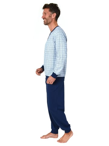 NORMANN Schlafanzug langarm Bündchen und Knopfleiste am Hals - 78100 in marine