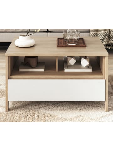 Furn.Design Couchtisch weiß und Eiche, Beistelltisch skandinavisch, 80 x 60 cm, Soft-Close
