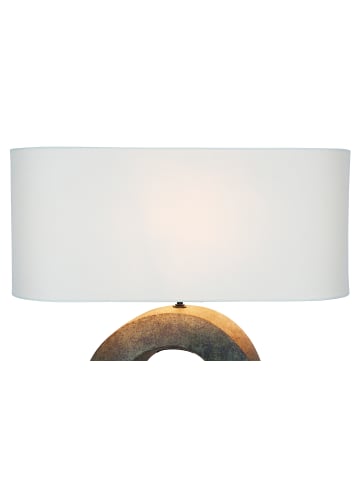 SalesFever Tischleuchte 55 cm handbemalte Keramikbasis in Grün und Leinenschirm in Beige