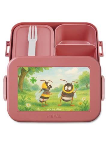 Mr. & Mrs. Panda Brotdose Bienen Paar Design ohne Spruch in Rot Pastell