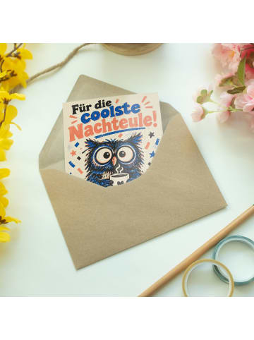 Mr. & Mrs. Panda Glückwunschkarte Geburtstag Eule mit Kaffeetass... in Weiß