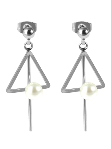Adeliás Damen Edelstahl Ohrringe Ohrstecker mit schimmernder Perle in silber