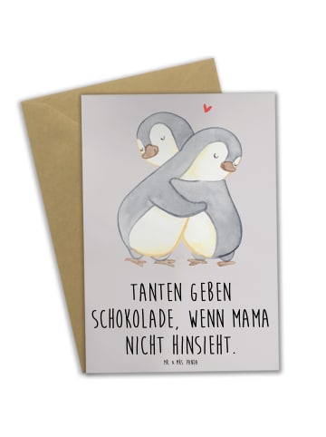 Mr. & Mrs. Panda Grußkarte Tante Schokolade mit Spruch in Grau Pastell