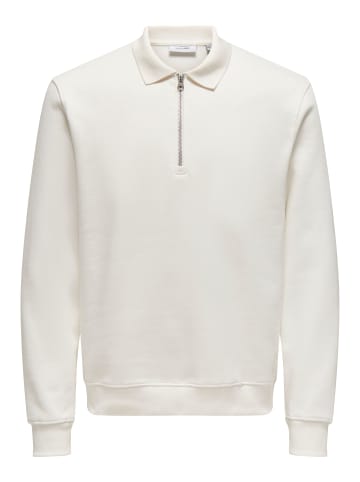 Only&Sons Sweatshirt Polokragen Viertelknopfleiste Regular Fit in Weiß