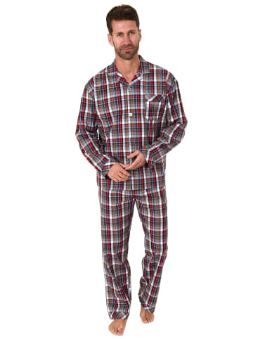NORMANN Gewebte Pyjama durchknöpfbareSchlafanzug Streifen in rot