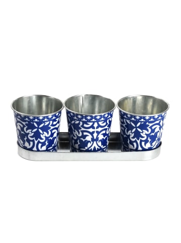 Esschert Design 3er-Set: Blumentopf in Blau | weiß