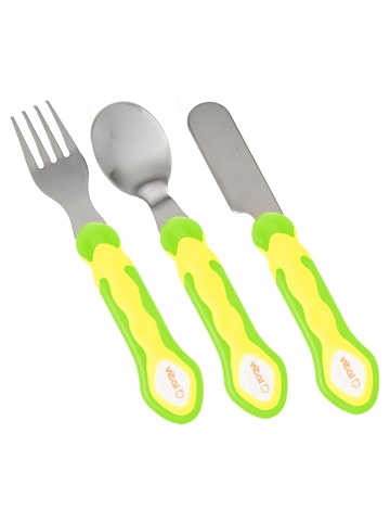 Vital Baby Kinder Besteckset 3-teilig - Messer, Gabel und Löffel Edelstahl gelb/grün