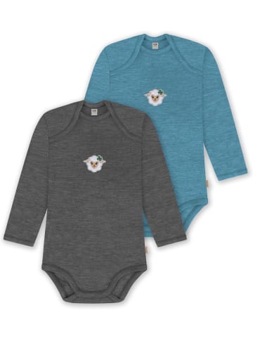 Normani Outdoor Sports 2er Pack Baby Merino Body Langarm Auckland in Blau/Anthrazit