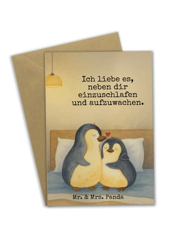 Mr. & Mrs. Panda Grußkarte Pinguine Einschlafen Design mit Spruch in Weiß
