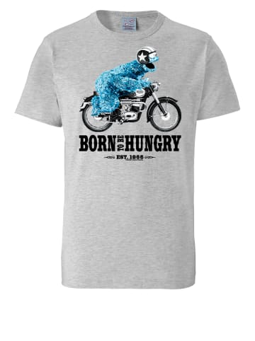 Logoshirt T-Shirt Sesamstrasse - Krümelmonster Motorrad in grau
