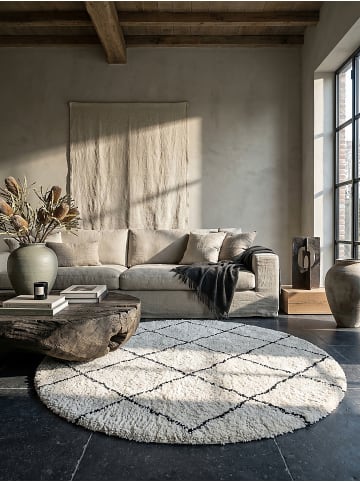 KADIMA DESIGN Rundteppich Berber weich wohnlich Wohnzimmer Schlafzimmer in Schwarz